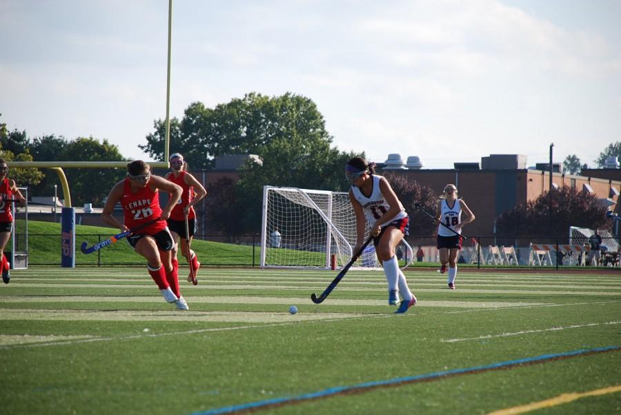 Forward, Iris Shuck ‘16 moves the ball down the field against Lenape High school. 