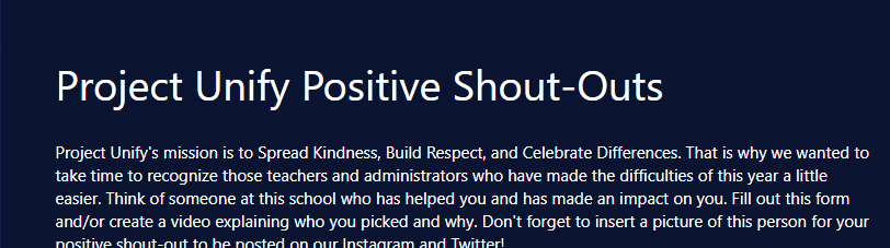 The header of the Microsoft Form used to submit Positivity Shout-outs.